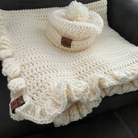 Knana Knots Other - Cozy Cream Knit Baby Hat and Blanket-Newborn